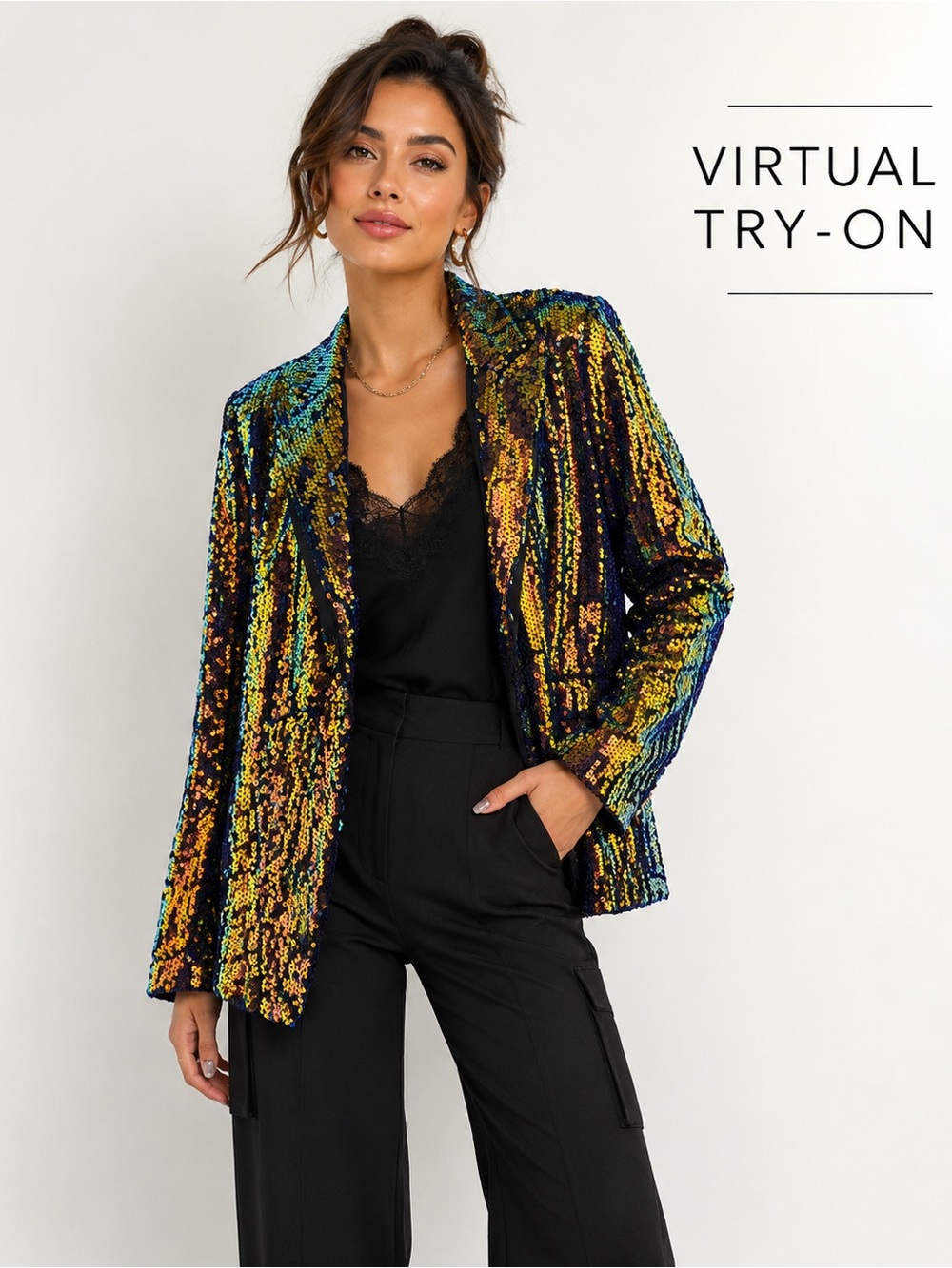 AKIRA XL Iridescent Sequin Blazer Jacket Multicolor Party Festival Statement